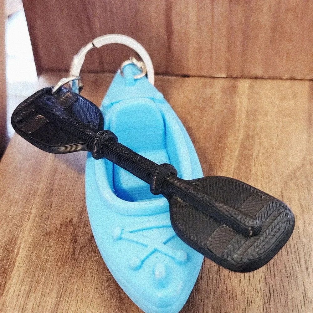 Unbranded Blue Kayak Keychain with Black Paddle Miniature Outdoor Accessory